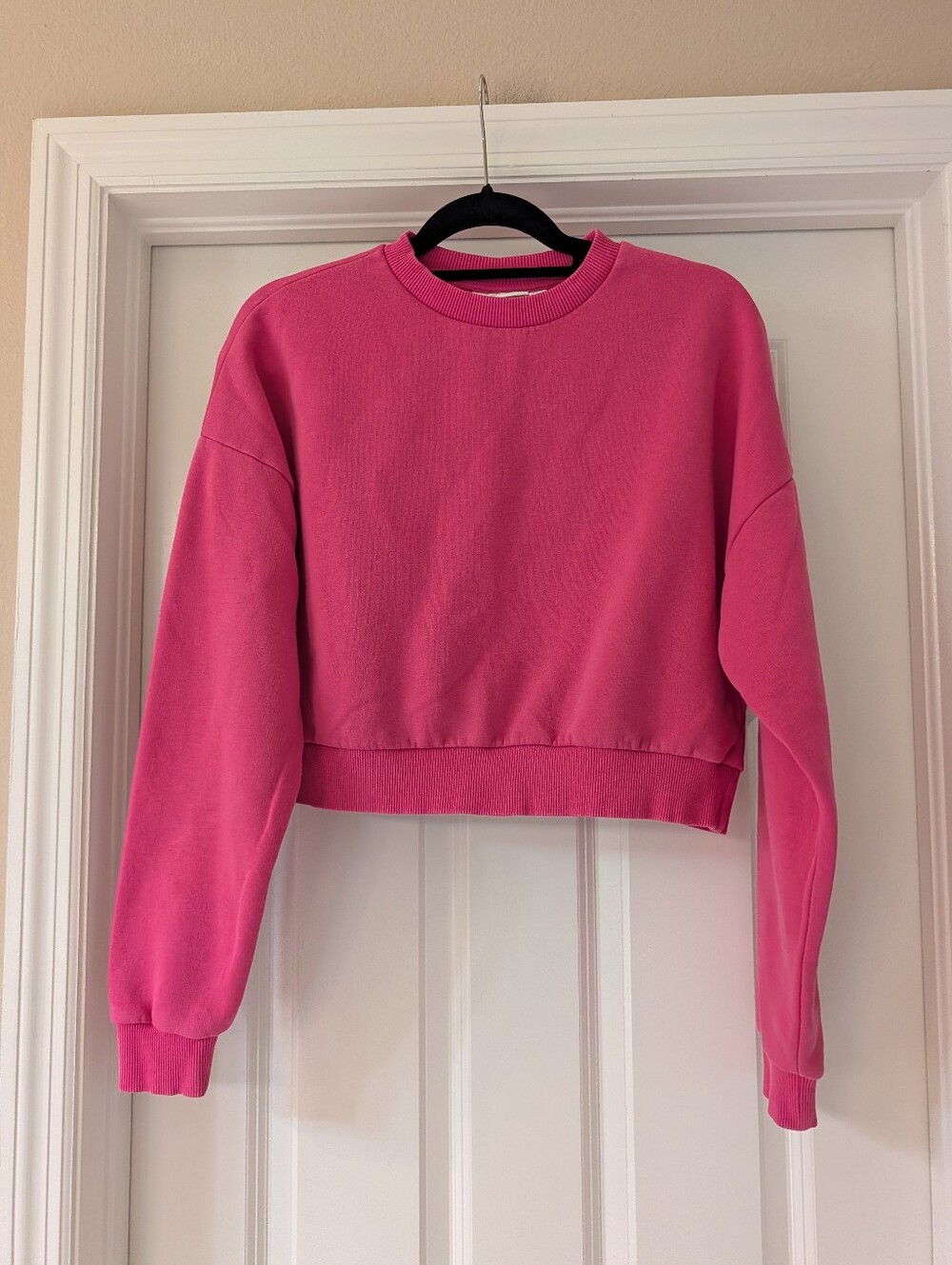 Pink Soda Sport Hot Pink Cropped Crew Neck Sweatshirt Size Small